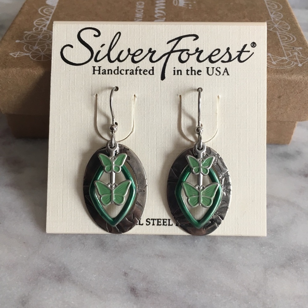 Silver Forest Butterfly Hoop Earrings